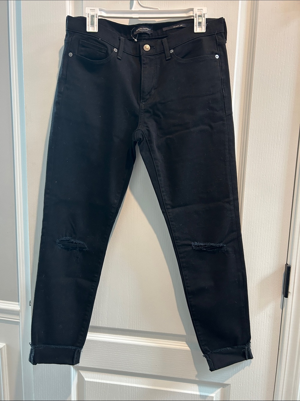 Banana Republic Black Skinny Jeans with Knee Distress